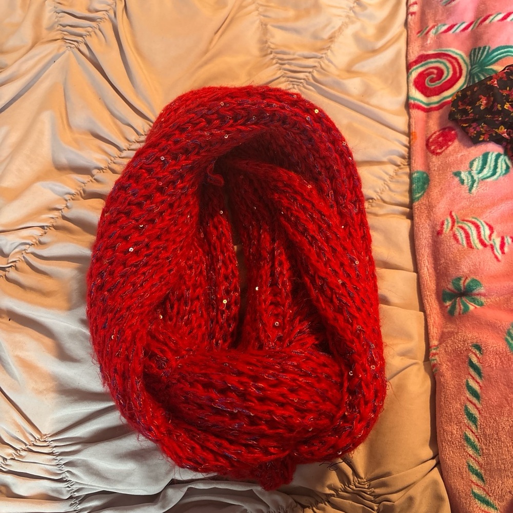 Red Knit Infinity Scarf